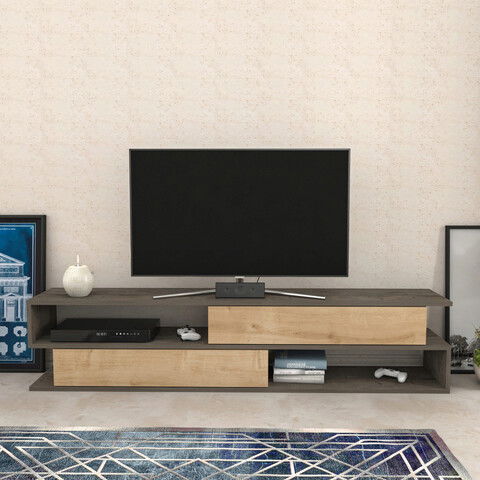 Comoda TV, Retricy, Cortez, 160x35.3x38.6cm, 100% PAL melaminat, Wenge / Stejar
