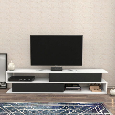 Comoda TV, Retricy, Cortez, 160x35.3x38.6cm, 100% PAL melaminat, Alb / Antracit