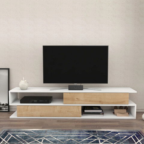 Comoda TV, Retricy, Cortez, 160x35.3x38.6cm, 100% PAL melaminat, Alb / Stejar