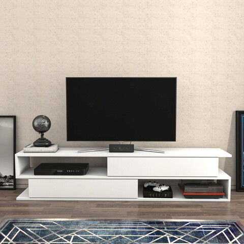 Comoda TV, Retricy, Cortez, 160x35.3x38.6cm, 100% PAL melaminat, Alb