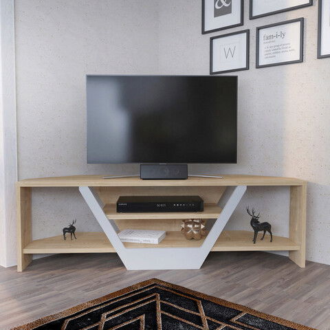 Comoda TV, Retricy, Sares, 120x35x36.8cm, 100% PAL melaminat, Alb / Stejar