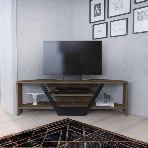 Comoda TV, Retricy, Sares, 120x35x36.8cm, 100% PAL melaminat, Stejar bătrân / Negru