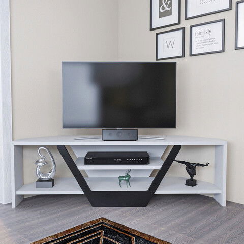 Comoda TV, Retricy, Sares, 120x35x36.8cm, 100% PAL melaminat, Alb / Negru