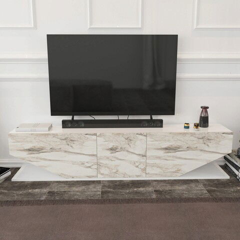 Comoda TV, Retricy, Inci, 180x30x45cm, 100% PAL melaminat, Marmură albă