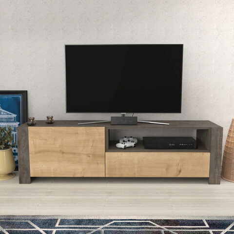Comoda TV, Retricy, Piedmont, 160x36.8x46cm, 100% PAL melaminat, Wenge / Stejar