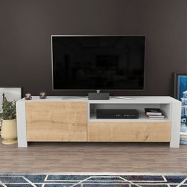 Comoda TV, Retricy, Piedmont, 160x36.8x46cm, 100% PAL melaminat, Alb / Stejar