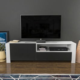 Comoda TV, Retricy, Piedmont, 160x36.8x46cm, 100% PAL melaminat, Alb / Antracit