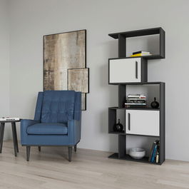 Corp biblioteca, Retricy, Raven, 72x25x171.8cm, 100% PAL melaminat, Antracit / Alb