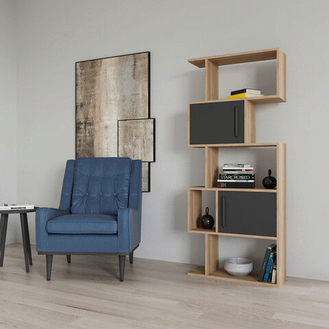 Corp biblioteca, Retricy, Raven, 72x25x171.8cm, 100% PAL melaminat, Stejar / Antracit