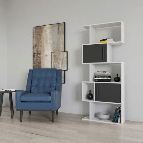 Corp biblioteca, Retricy, Raven, 72x25x171.8cm, 100% PAL melaminat, Alb / Antracit