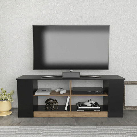 Comoda TV, Retricy, Space, 140x35x51.8cm, 100% PAL melaminat, Negru / Nuc