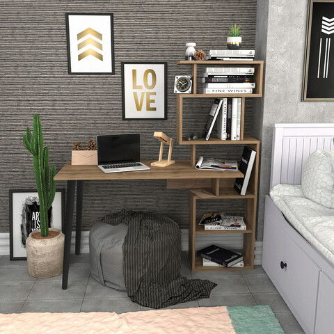 Birou, Retricy, Vina, 133x55x146.4cm, 100% PAL melaminat, Nuc