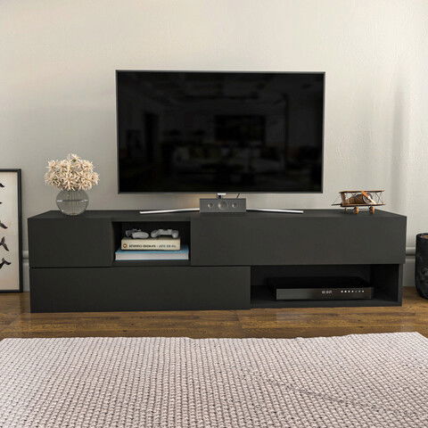 Comoda TV, Retricy, Morton, 160x37.7x40cm, 100% PAL melaminat, Antracit