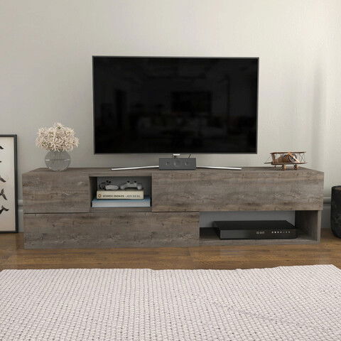 Comoda TV, Retricy, Morton, 160x37.7x40cm, 100% PAL melaminat, Gri inchis
