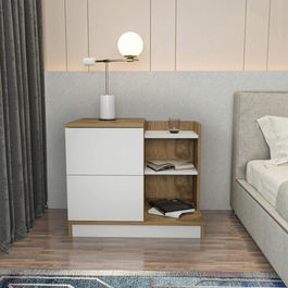 Noptiera, Retricy, Rena, 72x45x60cm, 100% PAL melaminat, Alb / Stejar