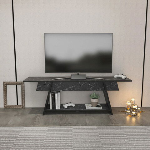 Comoda TV, Retricy, Lanca 150, 150x35x50cm, 100% PAL melaminat, Negru