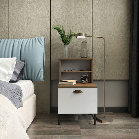 Noptiera, Retricy, Cressi, 45x83x22.5cm, 100% PAL melaminat, Nuc / Alb