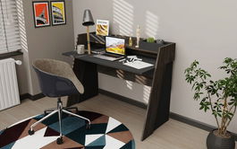Birou, Retricy, Broklyn, 123.6x59.6x93.4cm, 100% PAL melaminat, Antracit / Stejar întunecat