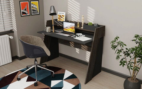 Birou, Retricy, Broklyn, 123.6x59.6x93.4cm, 100% PAL melaminat, Antracit / Stejar întunecat