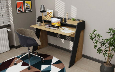 Birou, Retricy, Broklyn, 123.6x59.6x93.4cm, 100% PAL melaminat, Stejar / Antracit