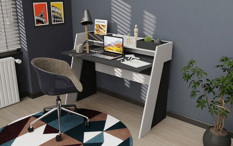 Birou, Retricy, Broklyn, 123.6x59.6x93.4cm, 100% PAL melaminat, Antracit / Alb