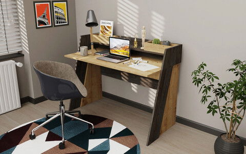 Birou, Retricy, Broklyn, 123.6x59.6x93.4cm, 100% PAL melaminat, Stejar / Frig