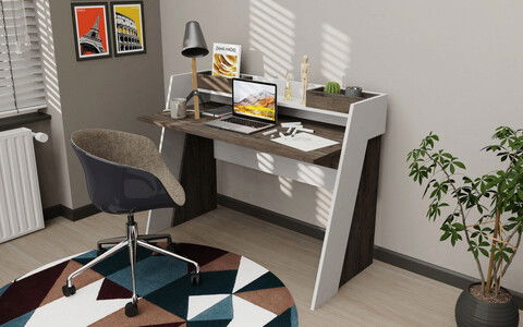 Birou, Retricy, Broklyn, 123.6x59.6x93.4cm, 100% PAL melaminat, Wenge / Alb