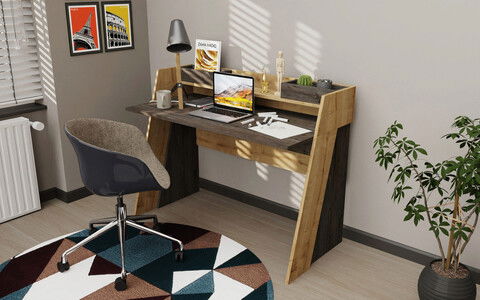 Birou, Retricy, Broklyn, 123.6x59.6x93.4cm, 100% PAL melaminat, Wenge / Stejar