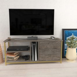 Comoda TV, Retricy, Neola, 120x35.3x50.8cm, 100% PAL melaminat, Aur / Gri inchis