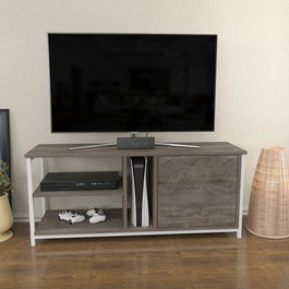 Comoda TV, Retricy, Neola, 120x35.3x50.8cm, 100% PAL melaminat, Alb / Gri inchis