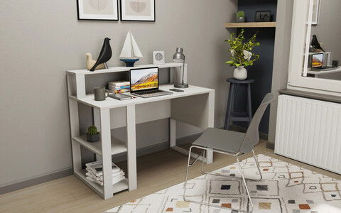 Birou, Retricy, Queens, 120x59.6x95.2cm, 100% PAL melaminat, Alb
