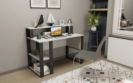 Birou, Retricy, Queens, 120x59.6x95.2cm, 100% PAL melaminat, Alb / Antracit