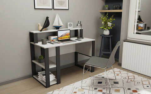 Birou, Retricy, Queens, 120x59.6x95.2cm, 100% PAL melaminat, Alb / Antracit