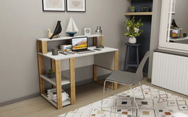 Birou, Retricy, Queens, 120x59.6x95.2cm, 100% PAL melaminat, Alb / Stejar