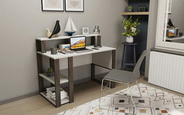 Birou, Retricy, Queens, 120x59.6x95.2cm, 100% PAL melaminat, Alb / Wenge