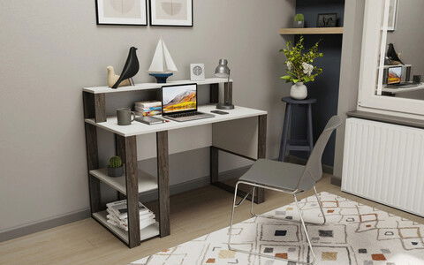 Birou, Retricy, Queens, 120x59.6x95.2cm, 100% PAL melaminat, Alb / Wenge