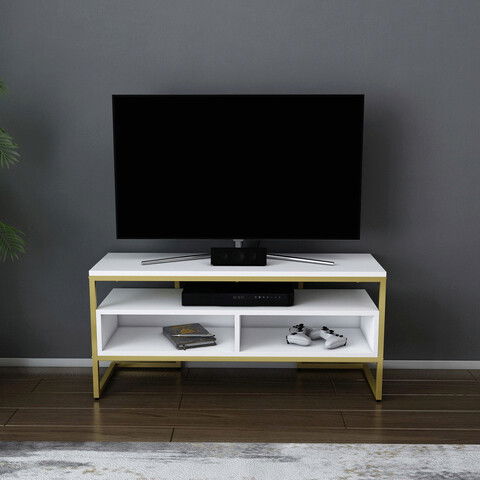 Comoda TV, Retricy, Merrion, 110x35x49.9cm, 100% PAL melaminat, Aur / Alb