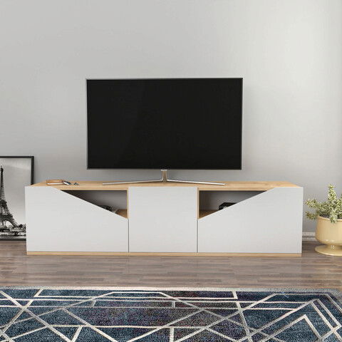 Comoda TV, Retricy, Carson, 160x35.3x40cm, 100% PAL melaminat, Stejar / Alb
