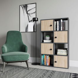 Corp biblioteca, Retricy, Tasso, 72x25x123.4cm, 100% PAL melaminat, Antracit / Stejar