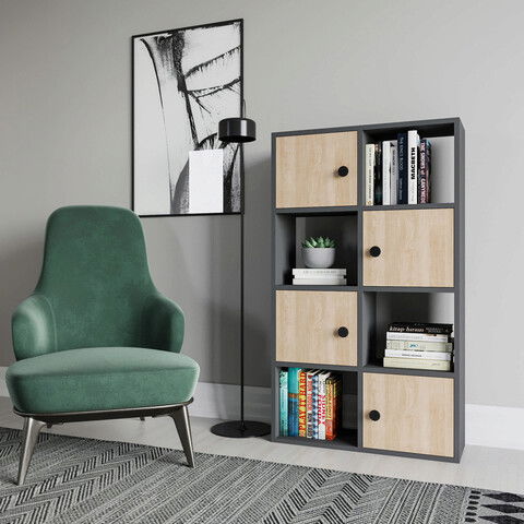 Corp biblioteca, Retricy, Tasso, 72x25x123.4cm, 100% PAL melaminat, Antracit / Stejar