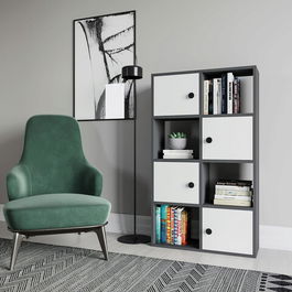 Corp biblioteca, Retricy, Tasso, 72x25x123.4cm, 100% PAL melaminat, Antracit / Alb
