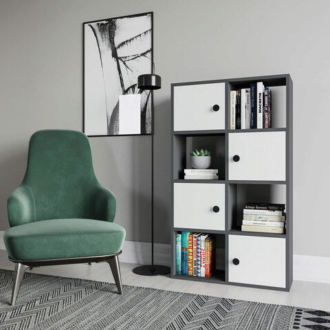 Corp biblioteca, Retricy, Tasso, 72x25x123.4cm, 100% PAL melaminat, Antracit / Alb