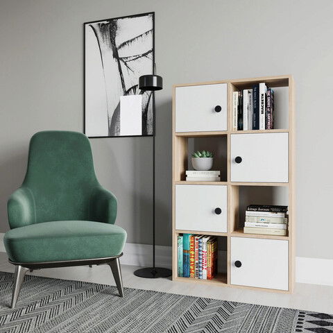 Corp biblioteca, Retricy, Tasso, 72x25x123.4cm, 100% PAL melaminat, Stejar / Alb