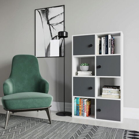 Corp biblioteca, Retricy, Tasso, 72x25x123.4cm, 100% PAL melaminat, Alb / Antracit