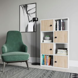Corp biblioteca, Retricy, Tasso, 72x25x123.4cm, 100% PAL melaminat, Alb / Stejar