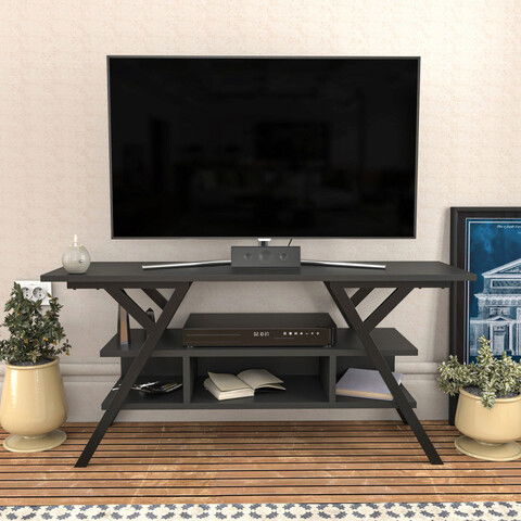 Comoda TV, Retricy, Minerva, 120x35x55cm, 100% PAL melaminat, Negru / Antracit