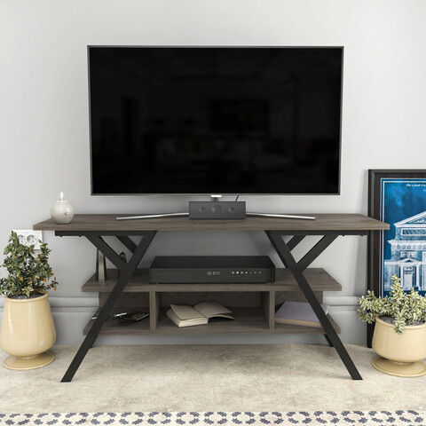 Comoda TV, Retricy, Minerva, 120x35x55cm, 100% PAL melaminat, Negru / Gri inchis