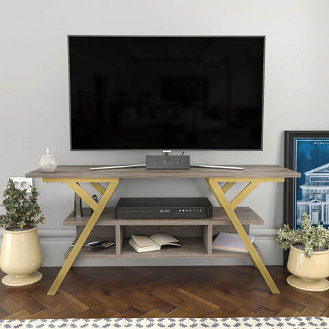 Comoda TV, Retricy, Minerva, 120x35x55cm, 100% PAL melaminat, Aur / Gri inchis