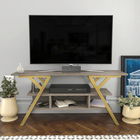 Comoda TV, Retricy, Minerva, 120x35x55cm, 100% PAL melaminat, Aur / Gri inchis