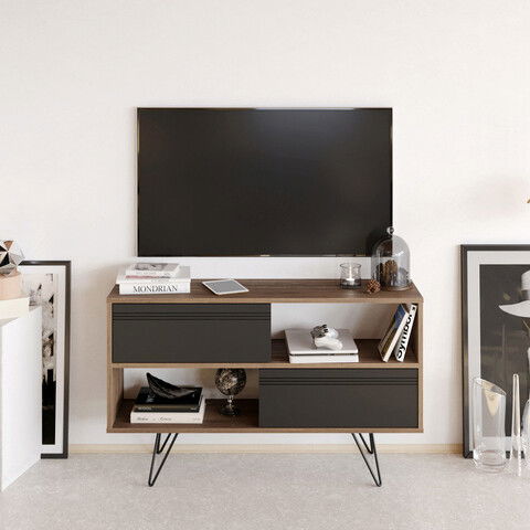 Comoda TV, Retricy, Kerby, 120x30x71cm, 100% PAL melaminat, Antracit / Nuc